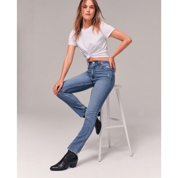 Abercrombie & Fitch High Rise Skinny Stretch Jeans Medium Wash Frayed Hem 26/2 - Picture 1 of 12